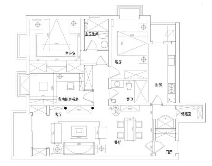 三室两厅软装修平面图